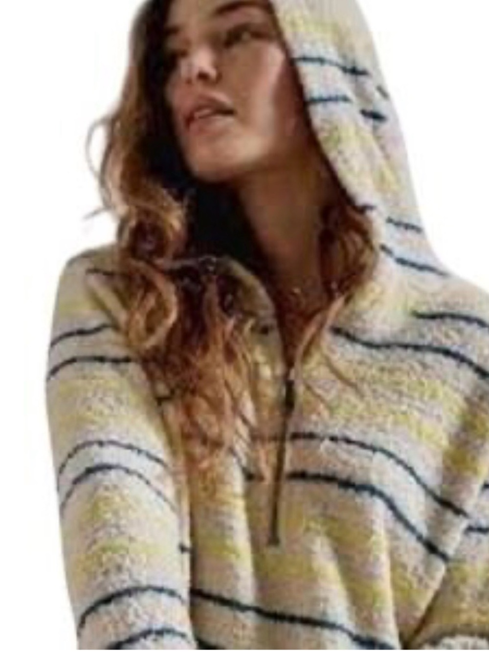 New urban outfitters out from under beige stripe fuzzy hooded sweater size M